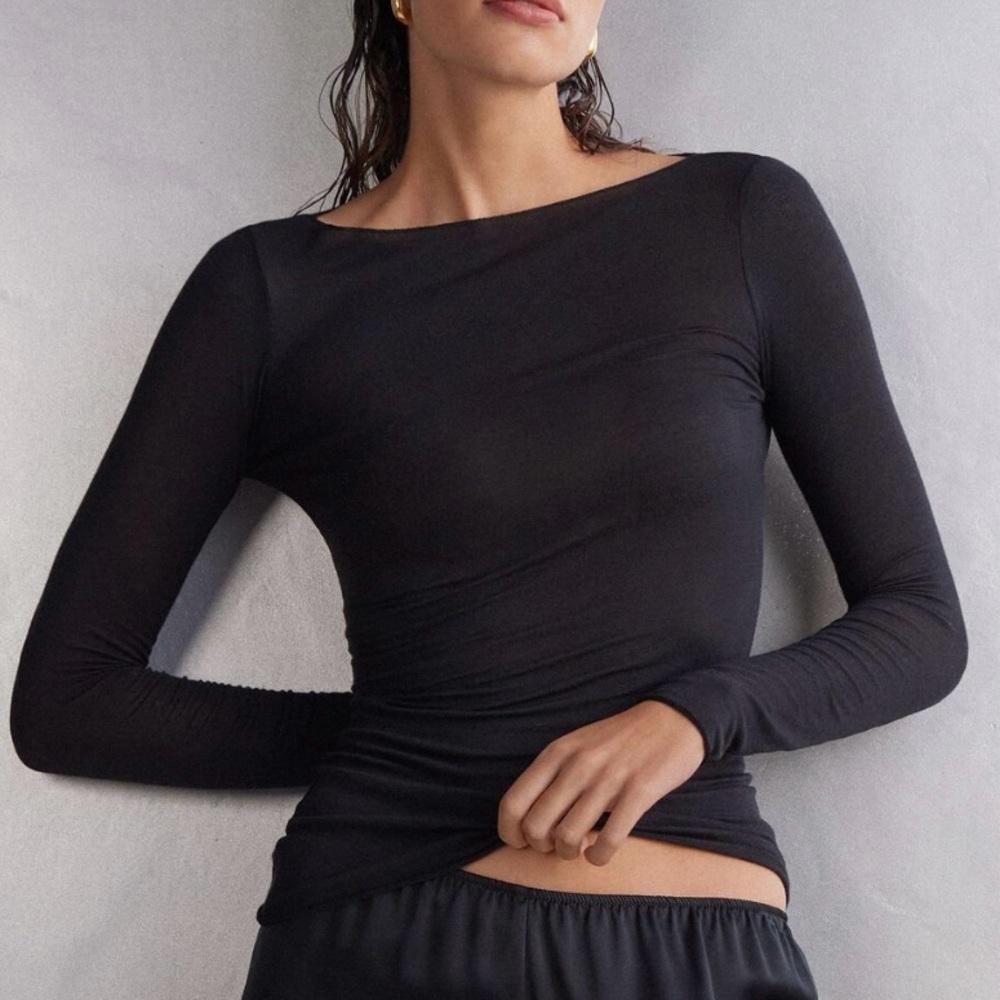 Intimissimi Boat Neck Modal Cashmere Ultralight Top - Black Size M